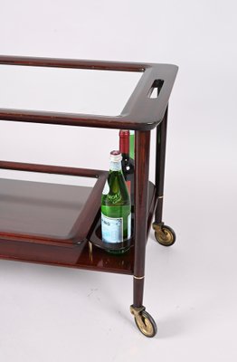 Mid-Century Italian Wooden Bar Cart with Glass Serving Trays Attributed to Cesare Lacca, 1950s-JDR-1318398