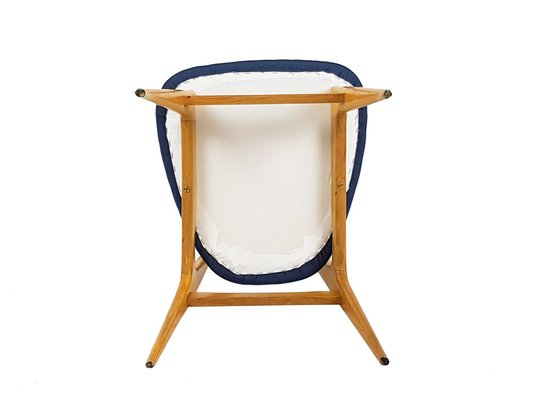 Mid-Century Italian Wooden & Blue Fabric Chair, 1950s-RD-1730063