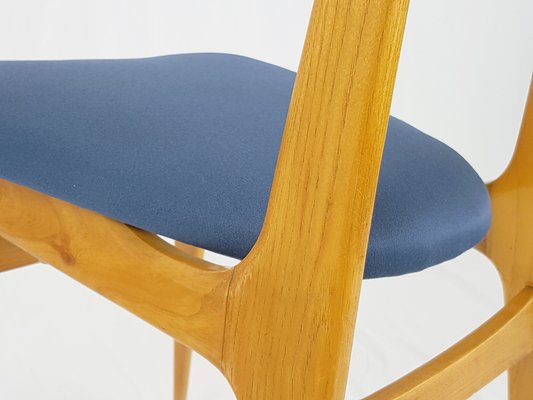 Mid-Century Italian Wooden & Blue Fabric Chair, 1950s-RD-1730063