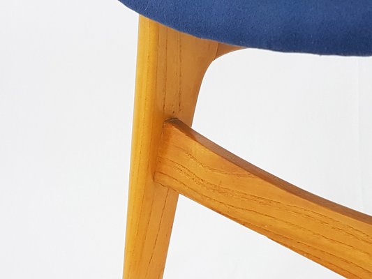 Mid-Century Italian Wooden & Blue Fabric Chair, 1950s-RD-1730063