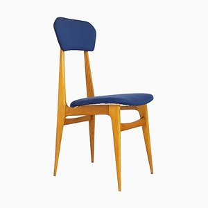 Mid-Century Italian Wooden & Blue Fabric Chair, 1950s-RD-1730063