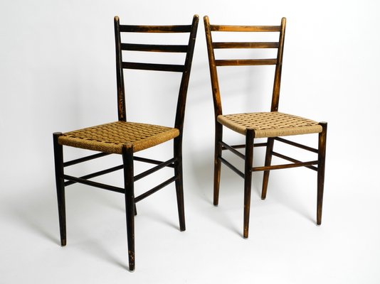 Mid-Century Italian Wooden Dining Chairs with Wicker Cord Seats, Set of 2-RR-1230918