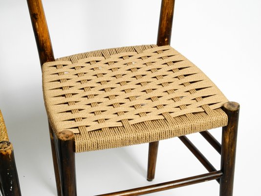 Mid-Century Italian Wooden Dining Chairs with Wicker Cord Seats, Set of 2-RR-1230918