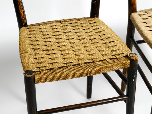 Mid-Century Italian Wooden Dining Chairs with Wicker Cord Seats, Set of 2-RR-1230918