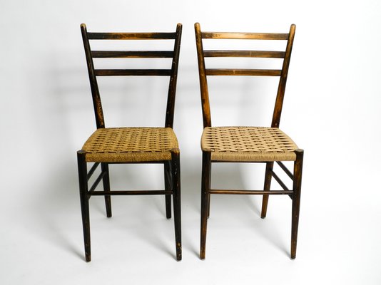 Mid-Century Italian Wooden Dining Chairs with Wicker Cord Seats, Set of 2-RR-1230918