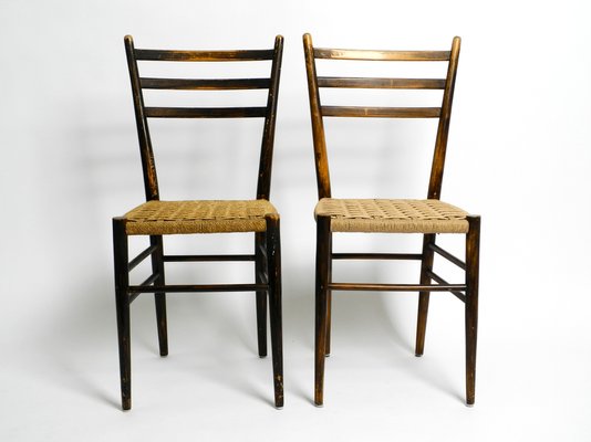 Mid-Century Italian Wooden Dining Chairs with Wicker Cord Seats, Set of 2-RR-1230918