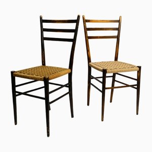 Mid-Century Italian Wooden Dining Chairs with Wicker Cord Seats, Set of 2-RR-1230918