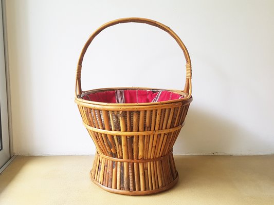 Mid-Century Italian Work Knitting Basket in Rattan and Rush, 1960s-RD-2018118