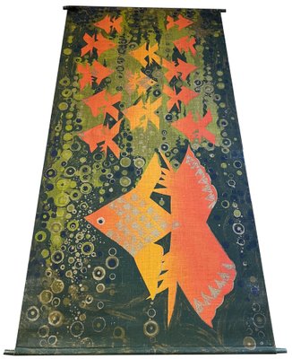 Mid-Century Jute Wall Hanging Tapestry with Fish Designs by Hans Jürgen Schöbel for Södahl Denmark, 1960s-UAH-1816436