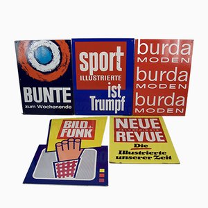 Mid-Century Kiosk Advertising Signs for Magazines, Set of 5-FFL-693404