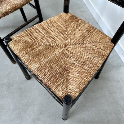 Mid-Century Ladder Back Dining Chairs with Wicker Seats, 1950s, Set of 4-NDL-1816405