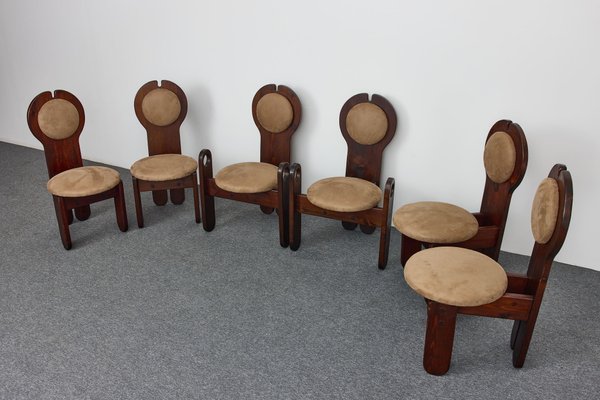 Mid-Century Larch Dining Chairs Set & Oval Table by Maria Szedleczky, Hungary, 1977, Set of 7-XCG-2010140