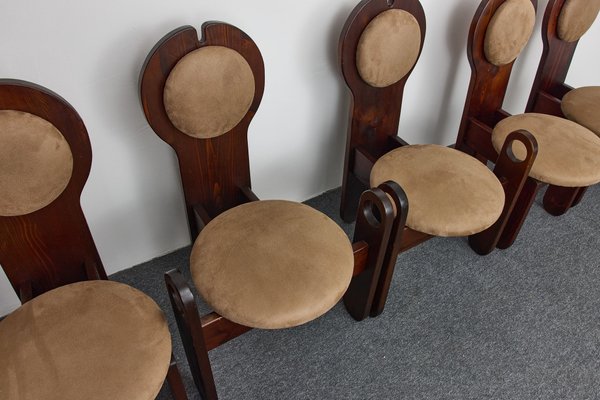 Mid-Century Larch Dining Chairs Set & Oval Table by Maria Szedleczky, Hungary, 1977, Set of 7-XCG-2010140