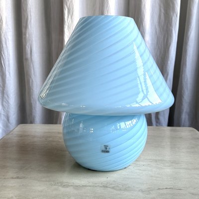 Mid-Century Large Baby Blue Swirl Murano Glass Mushroom Table Lamp from Vetri Murano, 1970s-NOT-2041314