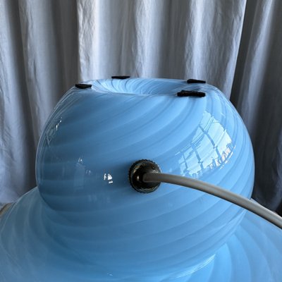 Mid-Century Large Baby Blue Swirl Murano Glass Mushroom Table Lamp from Vetri Murano, 1970s-NOT-2041314