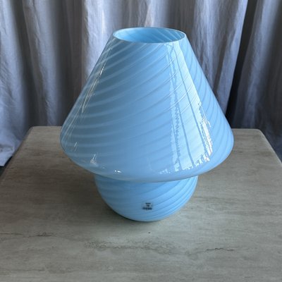 Mid-Century Large Baby Blue Swirl Murano Glass Mushroom Table Lamp from Vetri Murano, 1970s-NOT-2041314