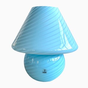 Mid-Century Large Baby Blue Swirl Murano Glass Mushroom Table Lamp from Vetri Murano, 1970s-NOT-2041314