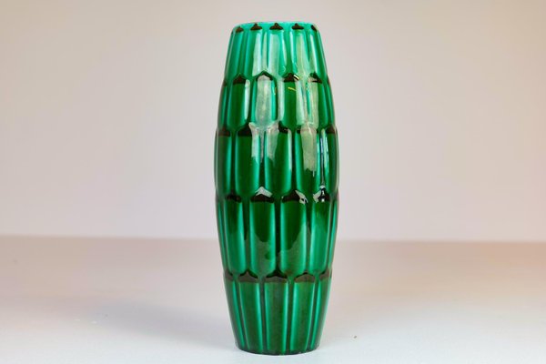 Mid-Century Large Green Ceramic Vases and Platter or Bowl from Upsala Ekeby, 1950s, Set of 3-UYK-968361