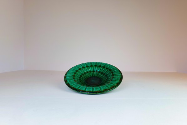 Mid-Century Large Green Ceramic Vases and Platter or Bowl from Upsala Ekeby, 1950s, Set of 3-UYK-968361