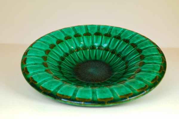 Mid-Century Large Green Ceramic Vases and Platter or Bowl from Upsala Ekeby, 1950s, Set of 3-UYK-968361