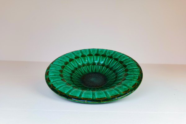 Mid-Century Large Green Ceramic Vases and Platter or Bowl from Upsala Ekeby, 1950s, Set of 3-UYK-968361