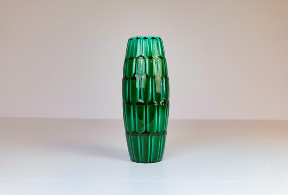 Mid-Century Large Green Ceramic Vases and Platter or Bowl from Upsala Ekeby, 1950s, Set of 3-UYK-968361