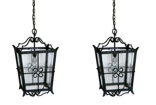 Mid-Century Large Italian Wrought Iron Ceiling Lamps, Set of 2-GKB-837949