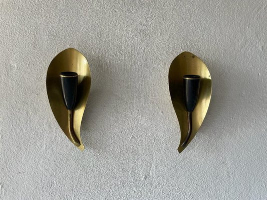 Mid-Century Leaf Shaped Brass Sconces, Germany, 1950s, Set of 2-RDS-1210090