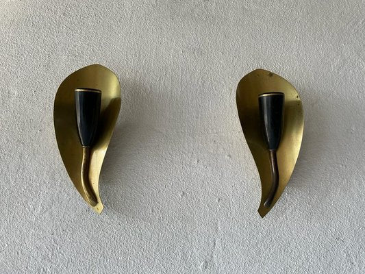 Mid-Century Leaf Shaped Brass Sconces, Germany, 1950s, Set of 2-RDS-1210090