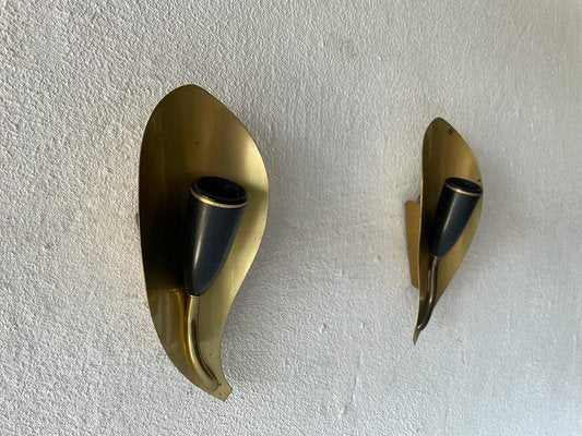 Mid-Century Leaf Shaped Brass Sconces, Germany, 1950s, Set of 2-RDS-1210090