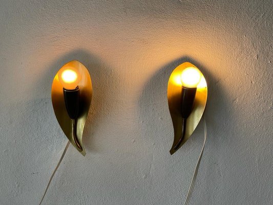 Mid-Century Leaf Shaped Brass Sconces, Germany, 1950s, Set of 2-RDS-1210090