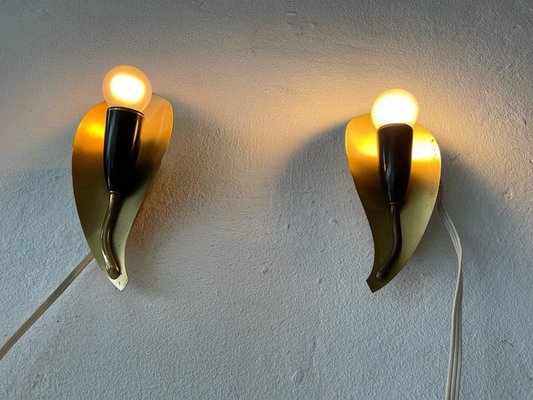 Mid-Century Leaf Shaped Brass Sconces, Germany, 1950s, Set of 2-RDS-1210090