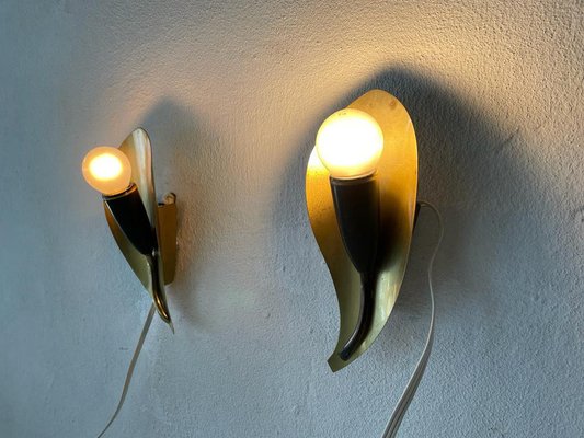 Mid-Century Leaf Shaped Brass Sconces, Germany, 1950s, Set of 2-RDS-1210090