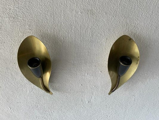 Mid-Century Leaf Shaped Brass Sconces, Germany, 1950s, Set of 2-RDS-1210090