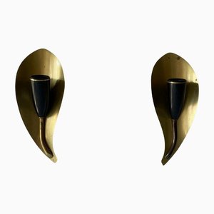 Mid-Century Leaf Shaped Brass Sconces, Germany, 1950s, Set of 2-RDS-1210090