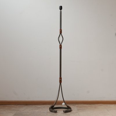 Mid-Century Leather and Iron Floor Lamp by Jean-Pierre Ryckaert-JRP-953420