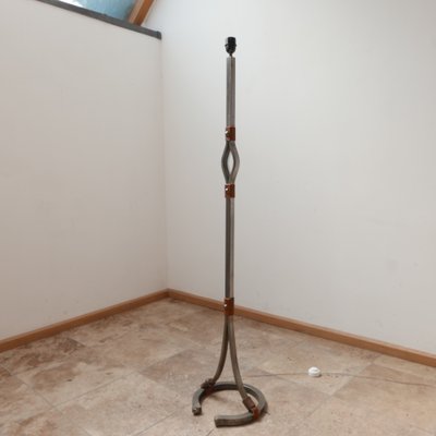 Mid-Century Leather and Iron Floor Lamp by Jean-Pierre Ryckaert-JRP-953420