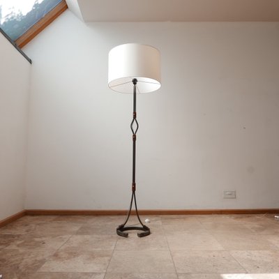 Mid-Century Leather and Iron Floor Lamp by Jean-Pierre Ryckaert-JRP-953420