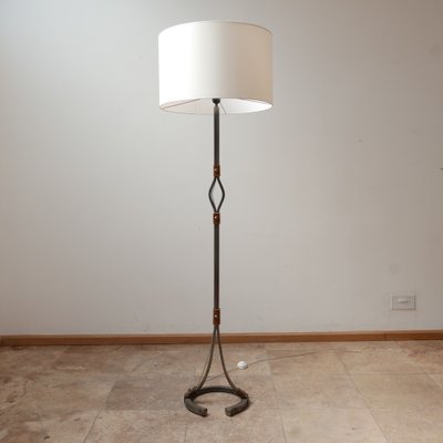 Mid-Century Leather and Iron Floor Lamp by Jean-Pierre Ryckaert-JRP-953420