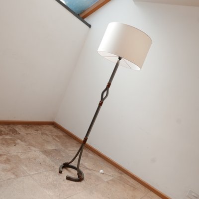 Mid-Century Leather and Iron Floor Lamp by Jean-Pierre Ryckaert-JRP-953420