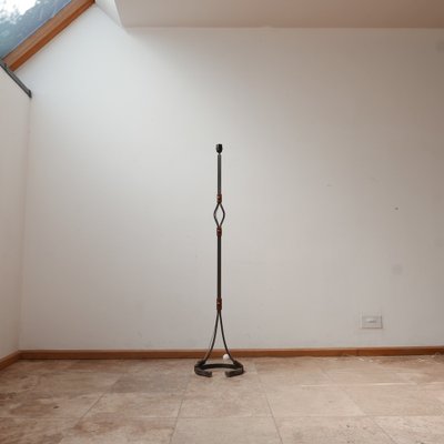 Mid-Century Leather and Iron Floor Lamp by Jean-Pierre Ryckaert-JRP-953420