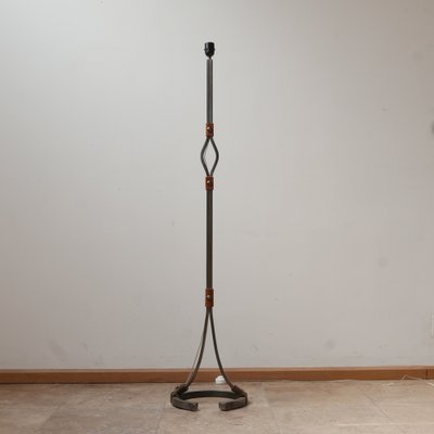 Mid-Century Leather and Iron Floor Lamp by Jean-Pierre Ryckaert-JRP-953420