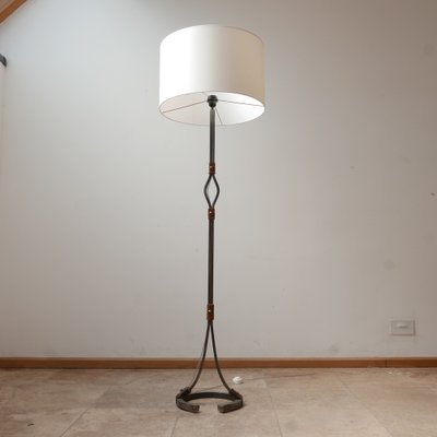 Mid-Century Leather and Iron Floor Lamp by Jean-Pierre Ryckaert-JRP-953420