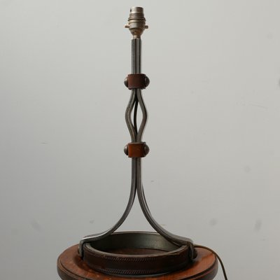 Mid-Century Leather and Iron Table Lamp by Jean-Pierre Ryckaert-JRP-996559