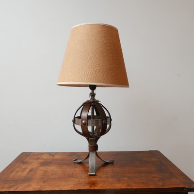 Mid-Century Leather and Iron Table Lamp by Jean-Pierre Ryckaert-JRP-953433