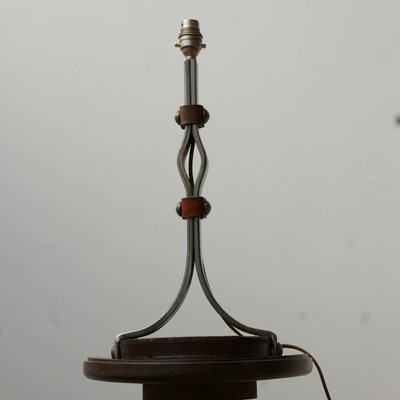 Mid-Century Leather and Iron Table Lamp by Jean-Pierre Ryckaert-JRP-996559