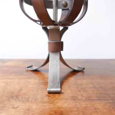 Mid-Century Leather and Iron Table Lamp by Jean-Pierre Ryckaert-JRP-953433