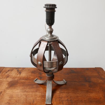 Mid-Century Leather and Iron Table Lamp by Jean-Pierre Ryckaert-JRP-953433