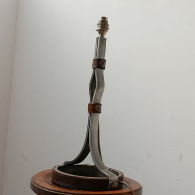 Mid-Century Leather and Iron Table Lamp by Jean-Pierre Ryckaert-JRP-996559