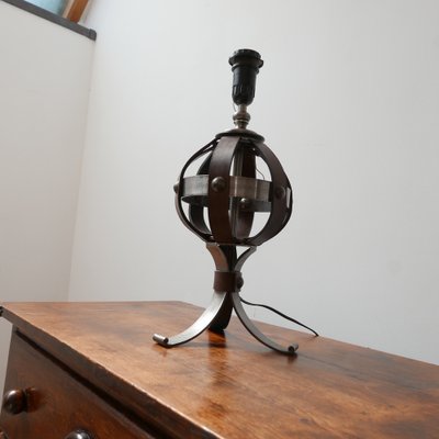 Mid-Century Leather and Iron Table Lamp by Jean-Pierre Ryckaert-JRP-953433